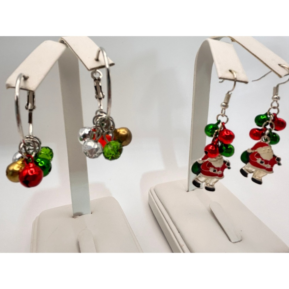 Christmas Earrings Set Women OS Multicolor Good Santa Jingle Bell Hoop